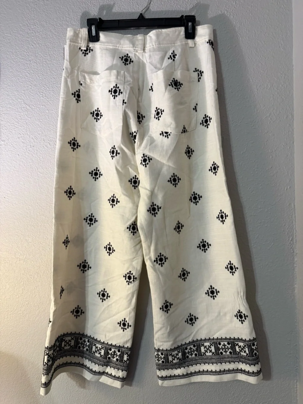 ZARA Linen Blend Embroidered
Wide Leg Pants White Black - Picture 5 of 7
